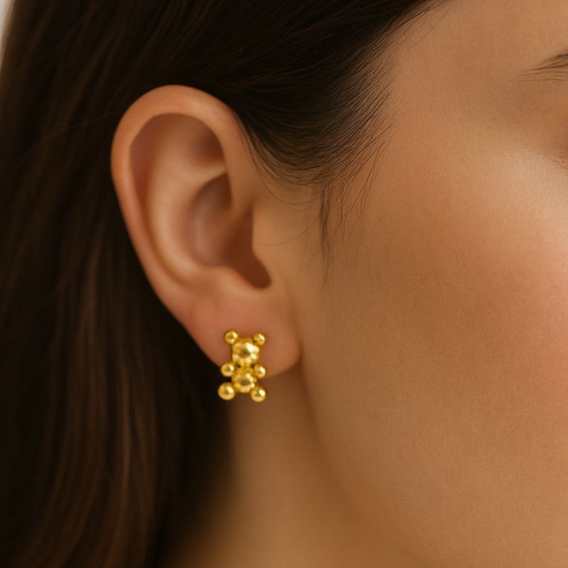 Brinco urso Teddy liso banho ouro 18k