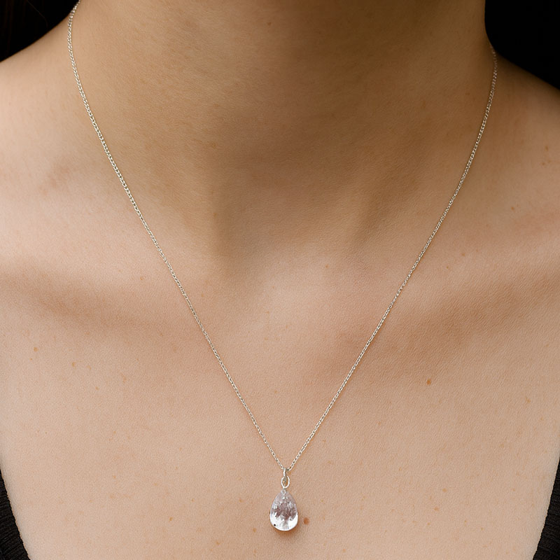 Colar Gota Cristal Prata