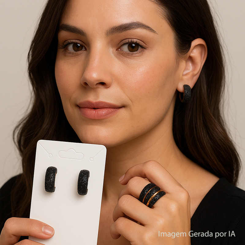 CONJUNTO ARGOLA PRETA TEXTURIZADA