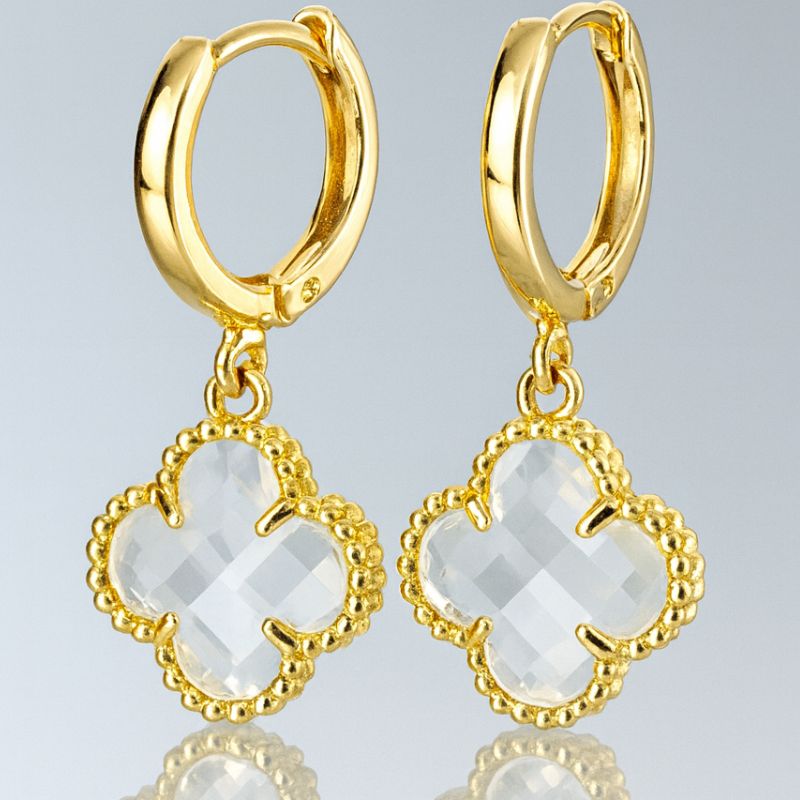 Brinco van cleef cristal - banho ouro 18k