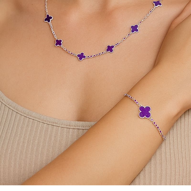 Kit Trevo Roxo - pulseira e colar