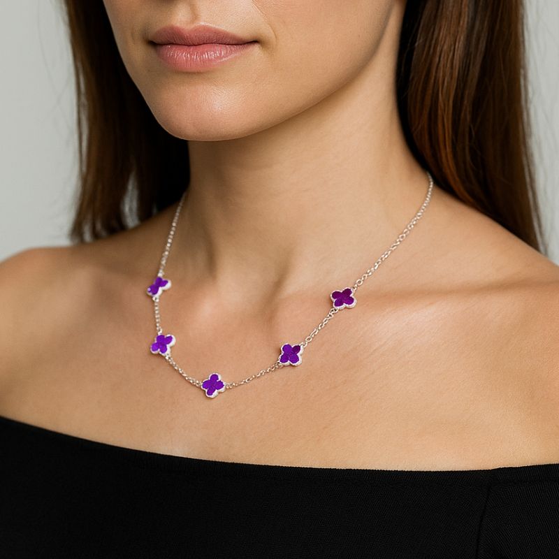 Kit Trevo Roxo - pulseira e colar - Imagem 2