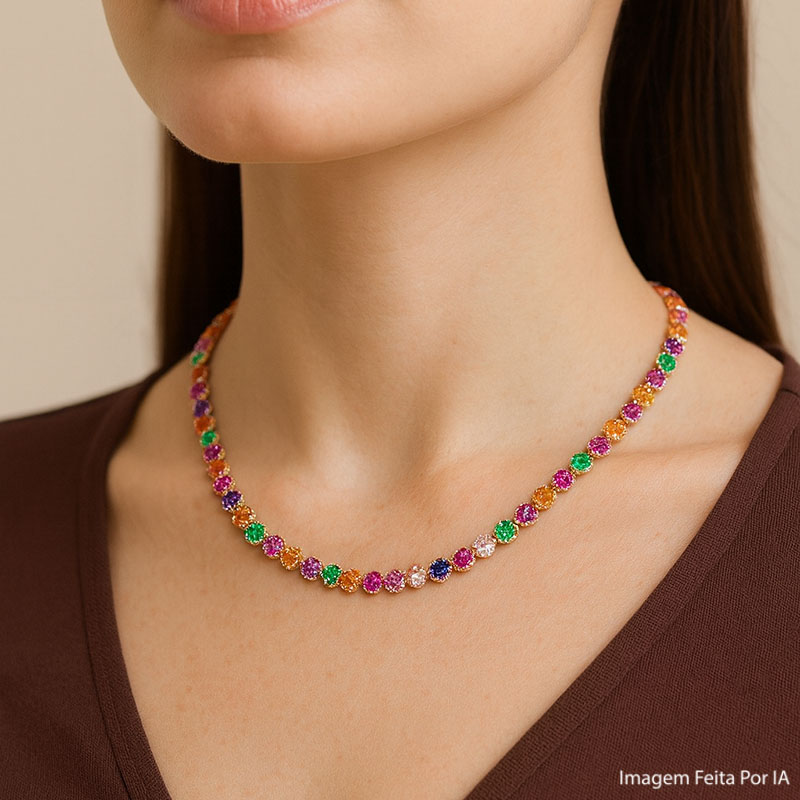 Colar colors flores -zirconias banho ouro 18k - Imagem 2