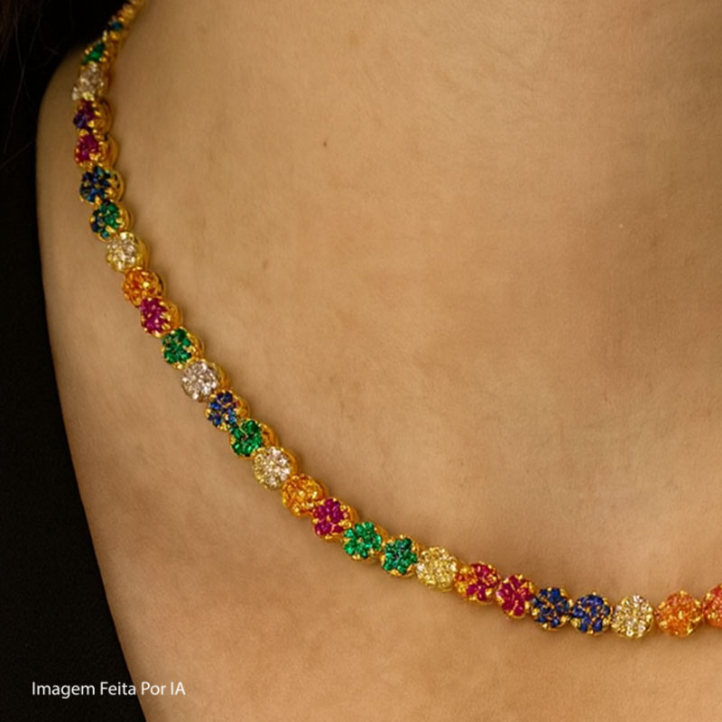 Colar colors flores -zirconias banho ouro 18k - Imagem 4