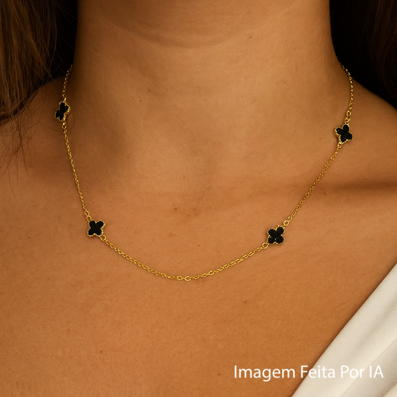 Colar trevo -banho ouro 18k-black