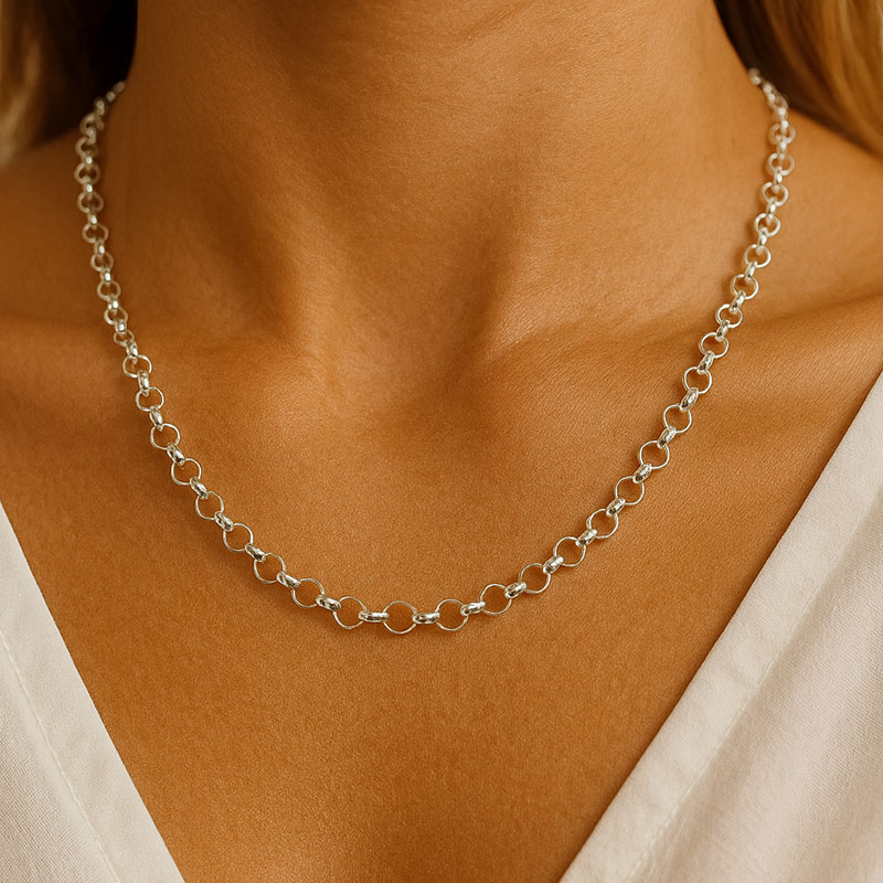 Colar elos portugues 3mm -banho prata 925